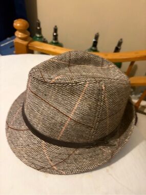 Tweed Fedora Hat with Subtle Orange Windowpane
